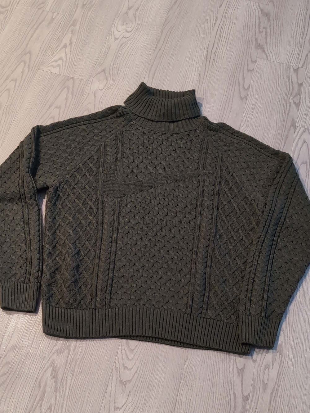 Nike Men’s Olive Turtleneck Cable-Knit Sweater